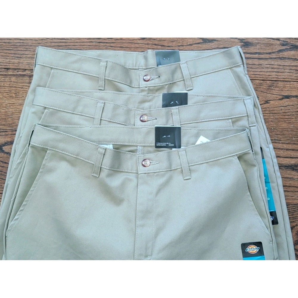 NWT Lot Of 3 Dickies 33x33 Relaxed Fit Straight Leg Khaki Beige Cotton Work Pant